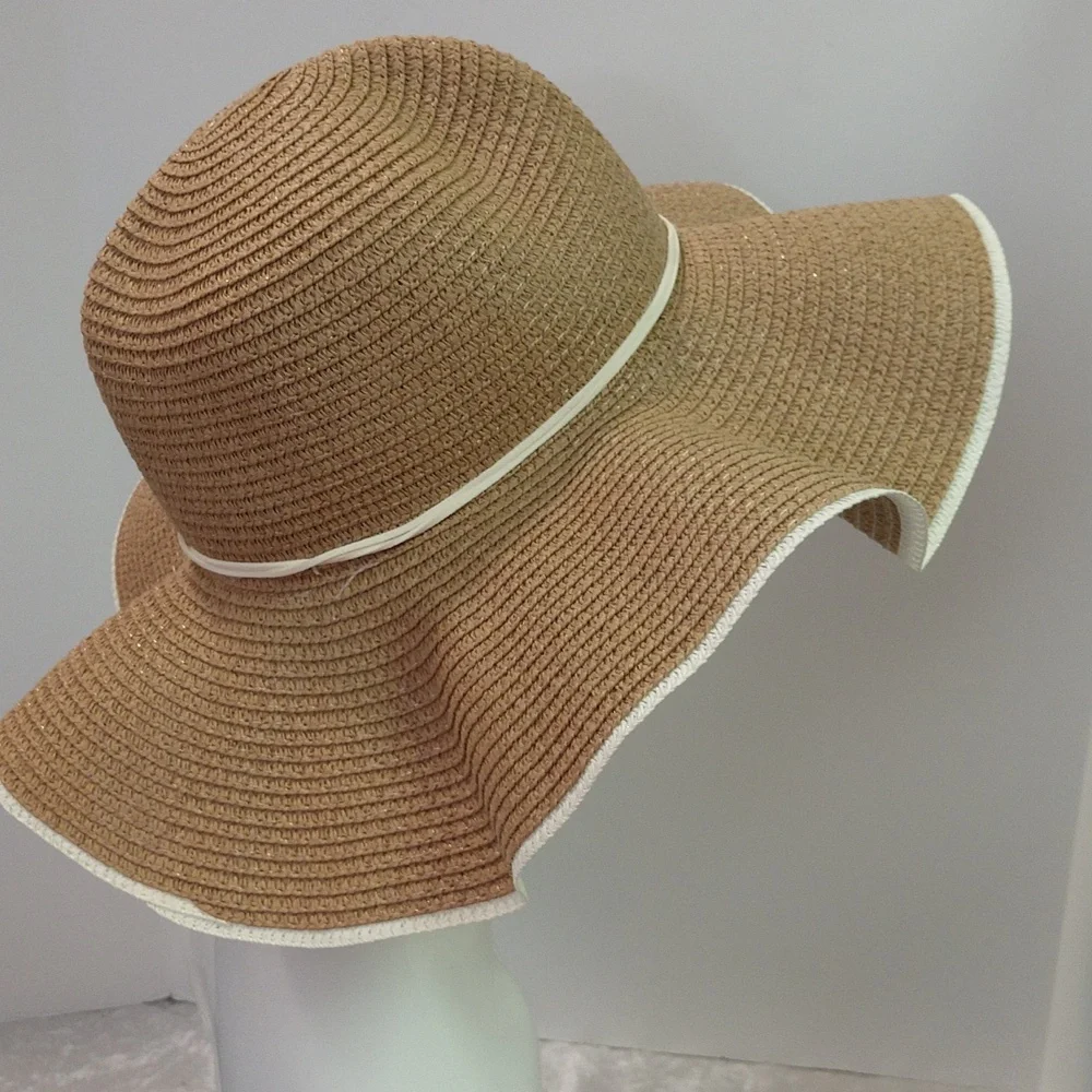 Floppy Hat With Flower Neutral 2-tone Boho Casual Country Vacation Minimalist - Picture 7 of 17